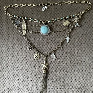 Lucky Brand multi layer brushed gold tone Statement Necklace